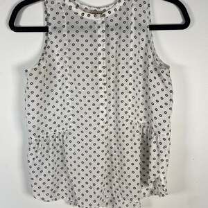 LOFT Outlet Petite Floral Dot Sleeveless Peplum Blouse White/Black XSP